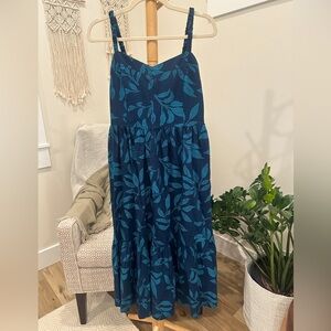 J.Crew Navy Blue Floral Midi Dress Empire Waist Pockets Size 6 NWT